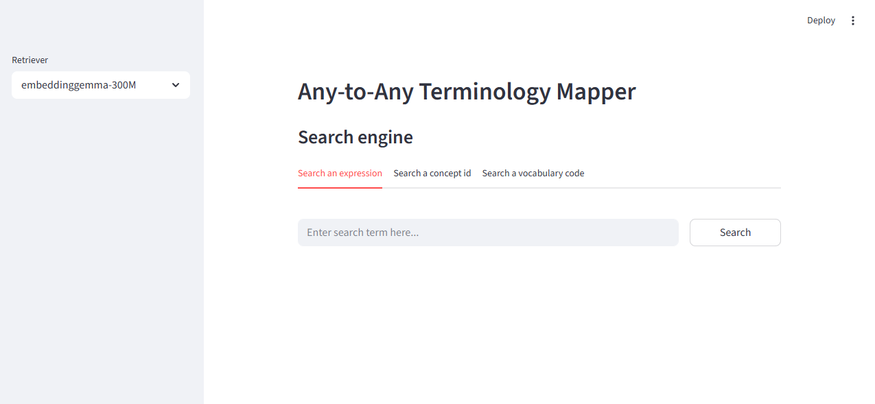 Streamlit search UI screenshot.